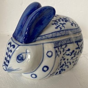 Bunny rabbit-ceramic blue and white bunny trinket or candy/ treasure box